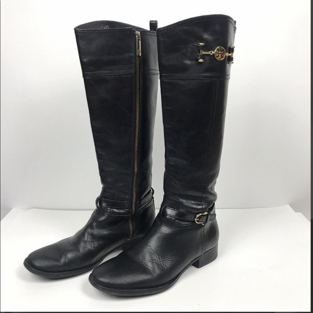 Tory Burch Riding Boots Black Logo high